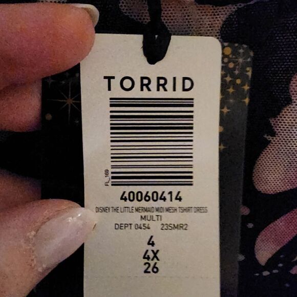 4X 26W Torrid Black Disney Little Mermaid Midi Mesh T Shirt Dress Princess paste - Picture 11 of 11